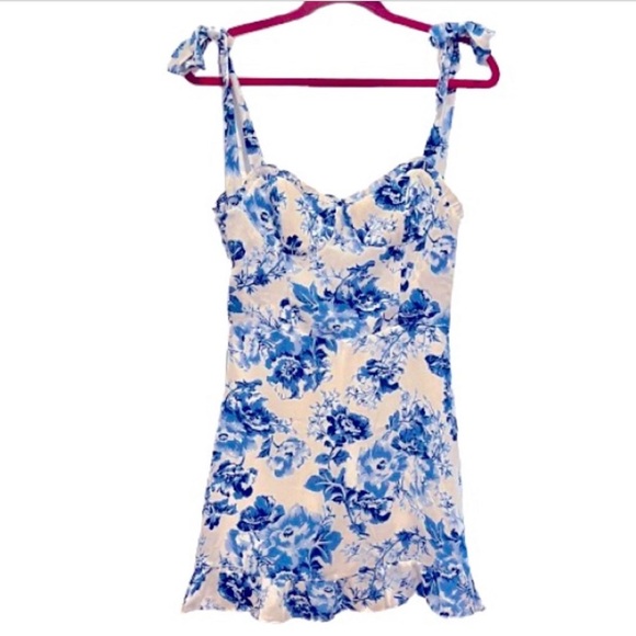🩵HOST PICK🩵- Aqua- Blue Floral Ruffle Mini Dress. - Picture 3 of 6